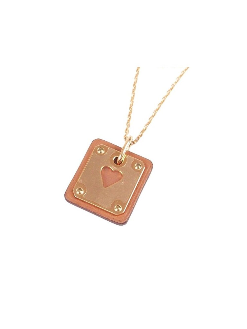 Hermes As de Coeur Pink Gold Metal Swift Necklace